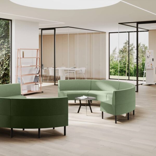 Modular Green Semi-circle sofa configuration for modular seating.