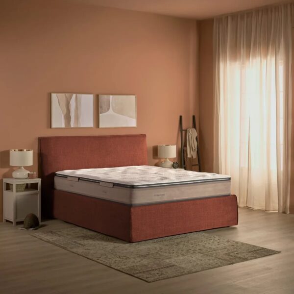 Dorelan mattress on rust coloured bed