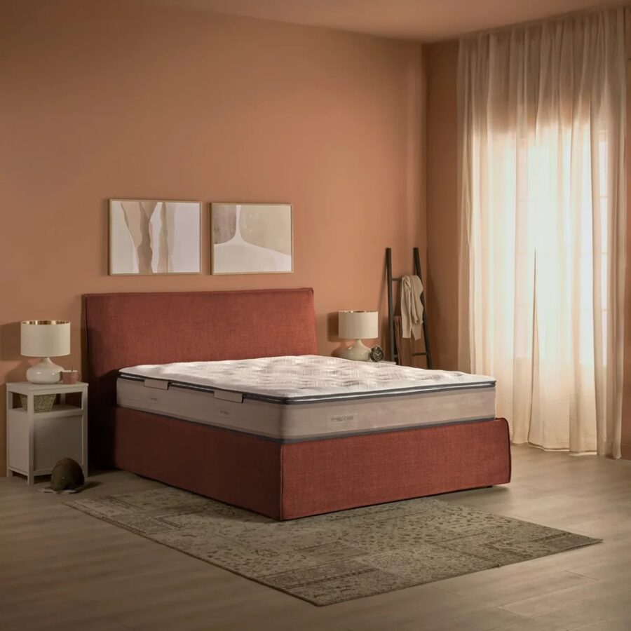 Dorelan mattress on rust coloured bed