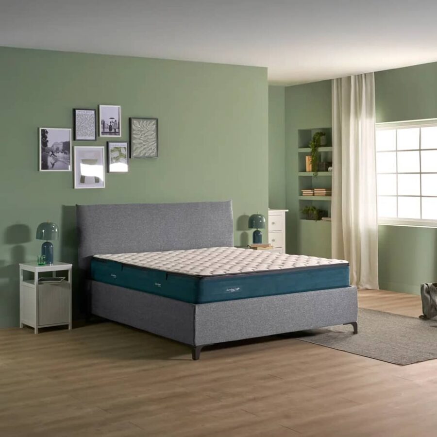 Dorelan Gryphon Mattress on grey storage bed