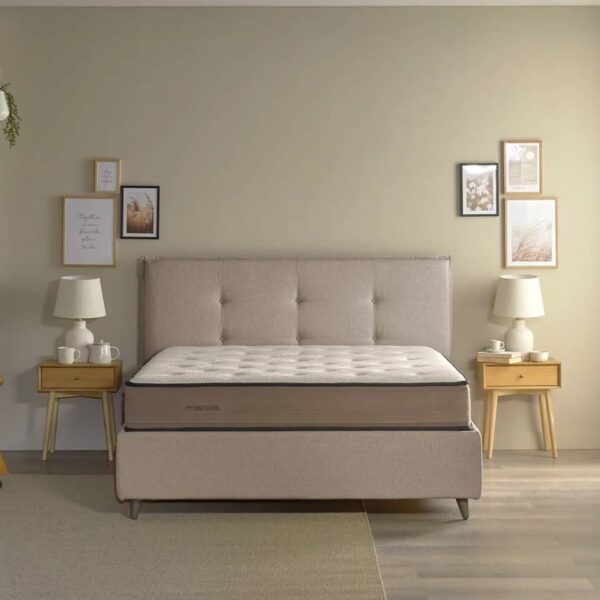 Dorelan Spring Mattress on taupe bed