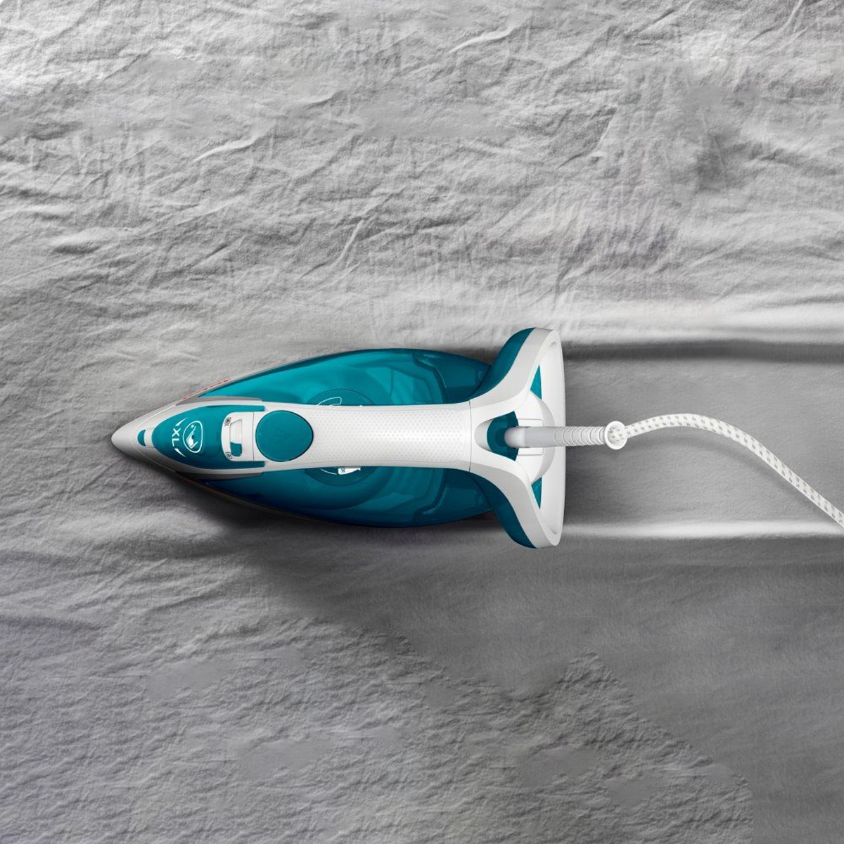 Tefal Easy Gliss Plus Steam Iron FV5718E0 PL2 Lifestyle Steam Iron, ironing a grey fabric