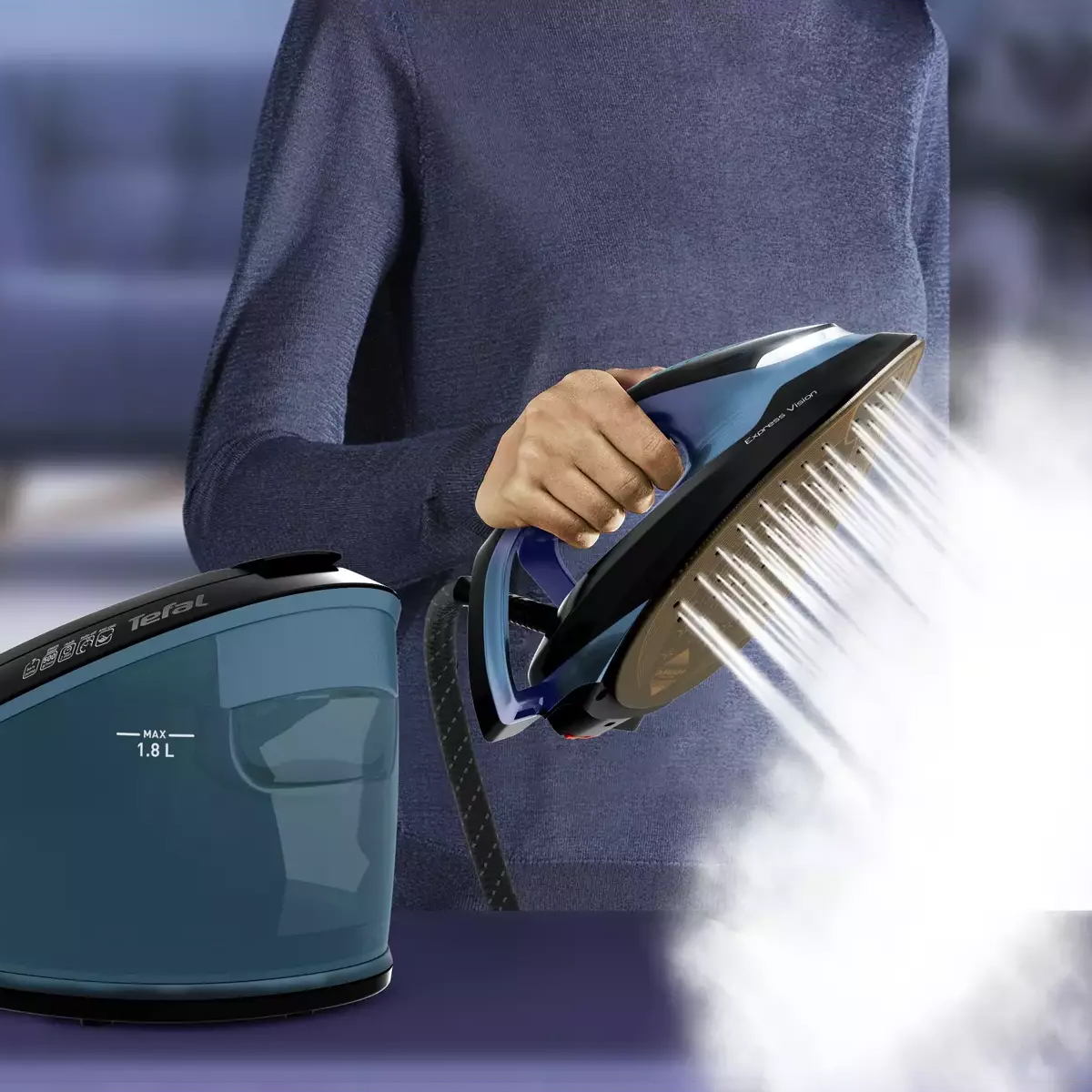 Tefal Steam Station Iron Pro SV8151 PL3 Lifestyle Vapor steam coming out of steam iron