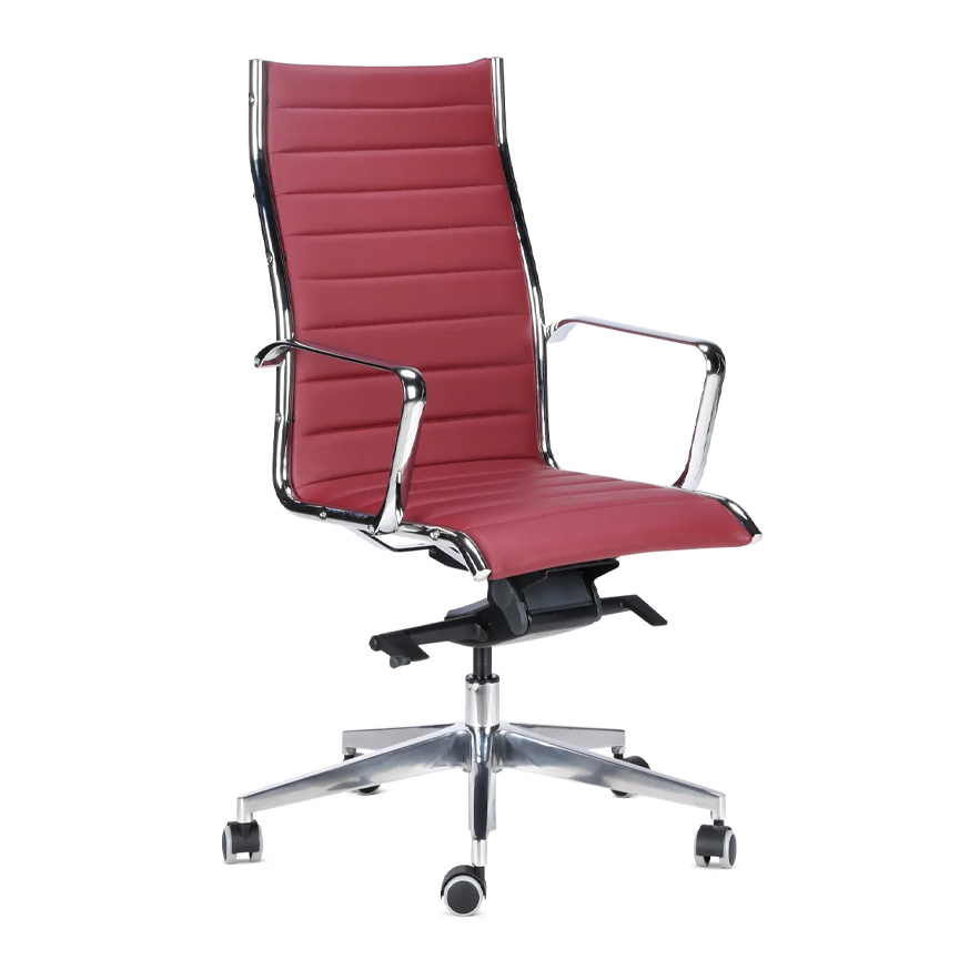 Red high-back chair with chrome hands