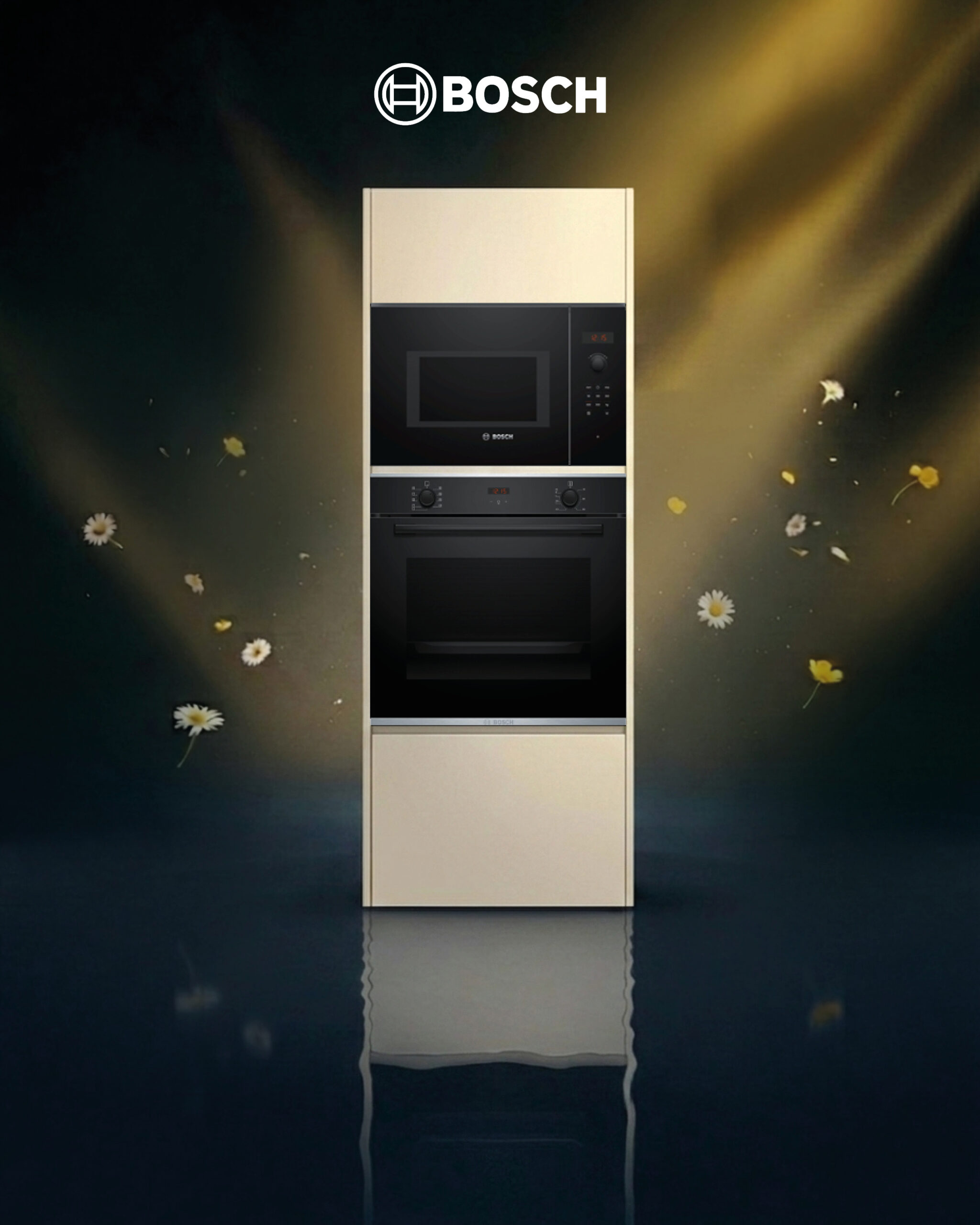 Bosch built in oven HBA534EB3 and microwave BFL553MB0B kitchen package with modern black design