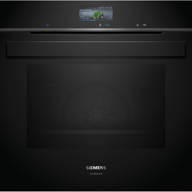 Siemens studioLine HB976GKB1 iQ700 black built-in oven with TFT touch controls and Home Connect.
