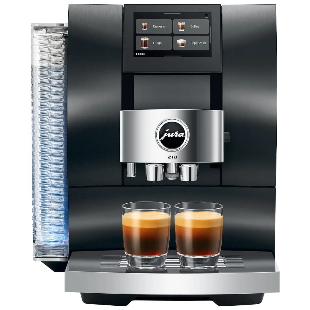 **Image alt text:** **JURA Z10 Aluminium Black automatic coffee machine with touchscreen display**